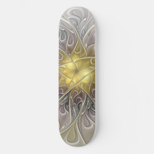 Blüh mit Gold Moderne Abstrakte Fraktal Blume Skateboard