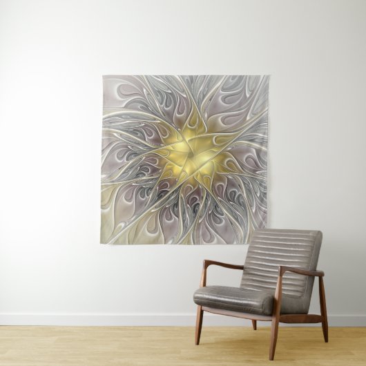 Blüh mit Gold Moderne Abstrakte Fraktal Blume Wandteppich (Beispiel)