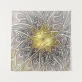 Blüh mit Gold Moderne Abstrakte Fraktal Blume Wandteppich (Vorderseite)