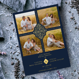 Blüh Navy Gold 4 Fotos Classic Filigree Folieneinladung