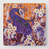 Blüh Peacock Floral Quadratische Wanduhr (Vorderseite)