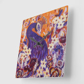 Blüh Peacock Floral Quadratische Wanduhr (Winkel)