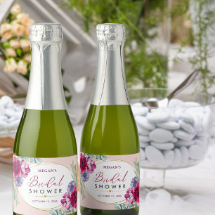 Bluh Pink Burgunder Blüten Hochzeitsdusche Mini Schaumweinetikett