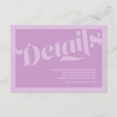 Blüh Typografie Lavender Lilac Wedding Details Begleitkarte (Vorderseite)