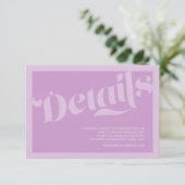 Blüh Typografie Lavender Lilac Wedding Details Begleitkarte (Stehend Vorderseite)