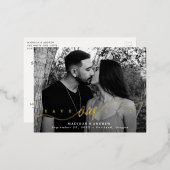 Blüh von Liebe Gold Script Save the Date Folie Einladungspostkarte (Vorderseite/Rückseite)