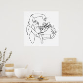 Blüh - Weibliche Linie Kunst mit Blume Poster (Küche)