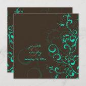 Blüh/Wirbel Blätter/Schokolade/aquamarin Einladung (Vorne/Hinten)