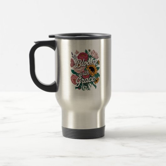 Blühe mit Anmut Reisebecher (Links)