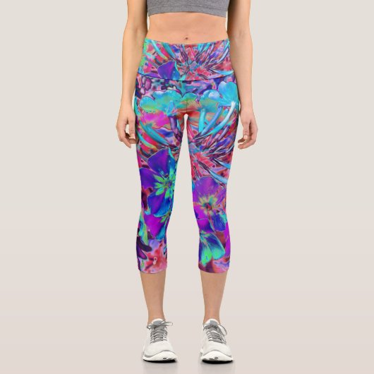 Blühen Abstrakte Lila und blaue Blume Capri Leggings (Vorderseite)
