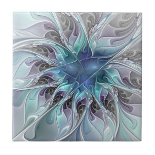 Blühen Abstrakte Moderne Fraktalblume Mit Blau Fliese