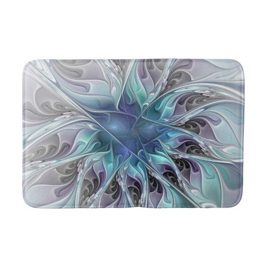 Blühen abstrakte moderne fraktale Blume mit Blau Badematte (Vorderseite)