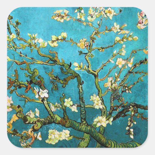 Blühen Almond Tree Van Gogh Kunst und Kultur Quadratischer Aufkleber (Vorderseite)