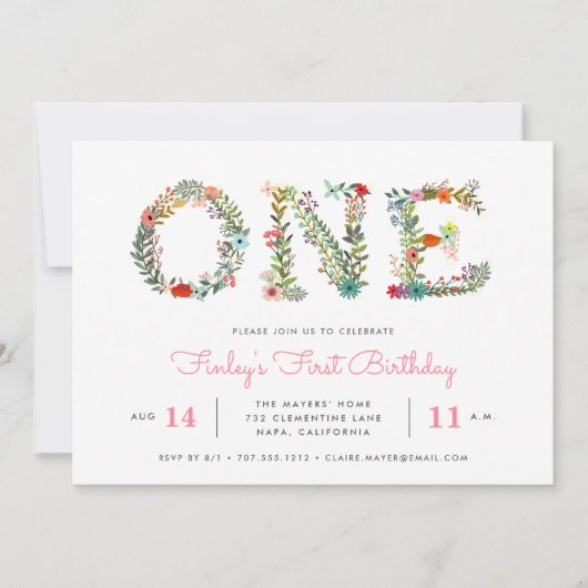 Blühen | Einladung zum ersten Geburtstag (Vorderseite)
