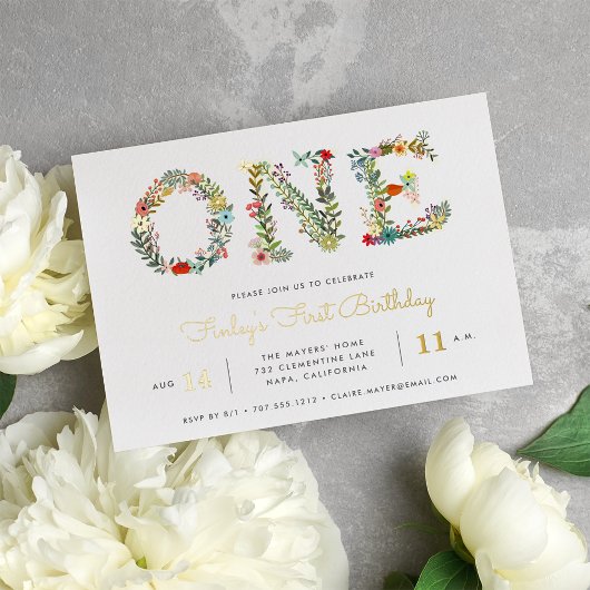 Blühen | Erste Geburtstagspartei Folieneinladung