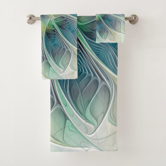 Blühen Fantasy Modern Blue Green Fraktal Blume Badhandtuch Set (Insitu)