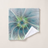 Blühen Fantasy Modern Blue Green Fraktal Blume Badhandtuch Set (Waschlappen)