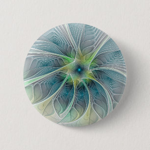 Blühen Fantasy Modern Blue Green Fraktal Blume Button