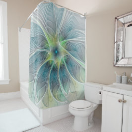 Blühen Fantasy Modern Blue Green Fraktal Blume Duschvorhang