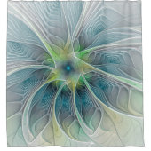 Blühen Fantasy Modern Blue Green Fraktal Blume Duschvorhang (Vorderseite)