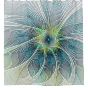 Blühen Fantasy Modern Blue Green Fraktal Blume Duschvorhang