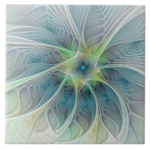 Blühen Fantasy Modern Blue Green Fraktal Blume Fliese
