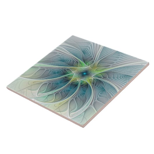 Blühen Fantasy Modern Blue Green Fraktal Blume Fliese (Seite)