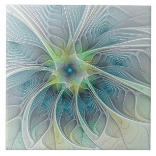 Blühen Fantasy Modern Blue Green Fraktal Blume Fliese