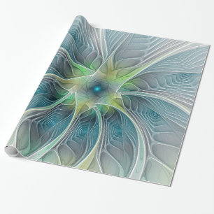 Blühen Fantasy Modern Blue Green Fraktal Blume Geschenkpapier