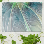 Blühen Fantasy Modern Blue Green Fraktal Blume Geschirrtuch (Gefaltet)