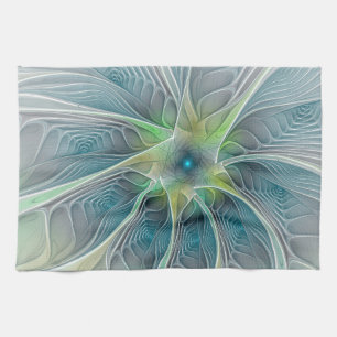 Blühen Fantasy Modern Blue Green Fraktal Blume Geschirrtuch