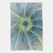 Blühen Fantasy Modern Blue Green Fraktal Blume Geschirrtuch (Vertikal)