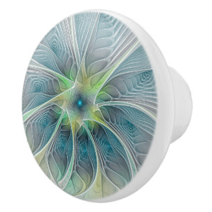 Blühen Fantasy Modern Blue Green Fraktal Blume Keramikknauf