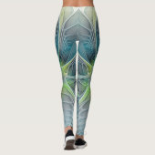 Blühen Fantasy Modern Blue Green Fraktal Blume Leggings (Rückseite)