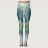 Blühen Fantasy Modern Blue Green Fraktal Blume Leggings (Vorderseite)