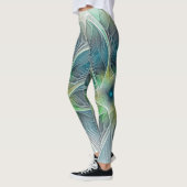 Blühen Fantasy Modern Blue Green Fraktal Blume Leggings (Links)