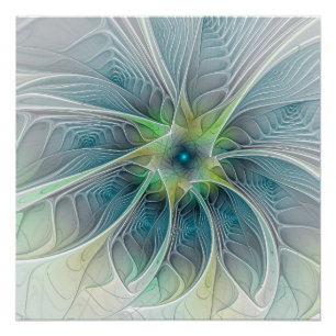 Blühen Fantasy Modern Blue Green Fraktal Blume Poster