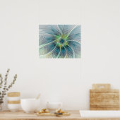 Blühen Fantasy Modern Blue Green Fraktal Blume Poster (Küche)