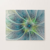 Blühen Fantasy Modern Blue Green Fraktal Blume Puzzle (Horizontal)