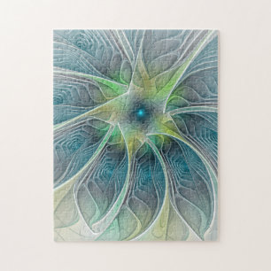 Blühen Fantasy Modern Blue Green Fraktal Blume Puzzle