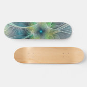 Blühen Fantasy Modern Blue Green Fraktal Blume Skateboard (Horizontal)