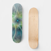 Blühen Fantasy Modern Blue Green Fraktal Blume Skateboard (Vorderseite)