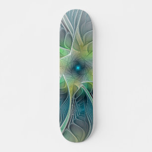 Blühen Fantasy Modern Blue Green Fraktal Blume Skateboard