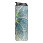 Blühen Fantasy Modern Blue Green Fraktal Blume Thermosbecher (Nach rechts gedreht)