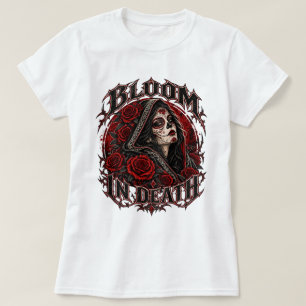 Blühen im Tod Zucker-Schädel-Shirt, Gothic rote Ro T-Shirt