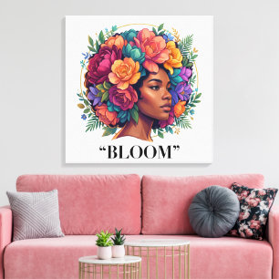 Blühen Inspirierende schwarze Frau Blumen-Afro Leinwanddruck