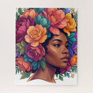 Blühen Inspirierende schwarze Frau Blumen Afro Puzzle