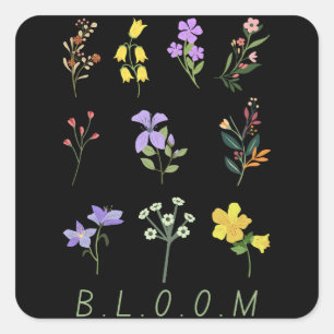 blühen minimalistischer Vintage-Wildblumenstrauß Quadratischer Aufkleber
