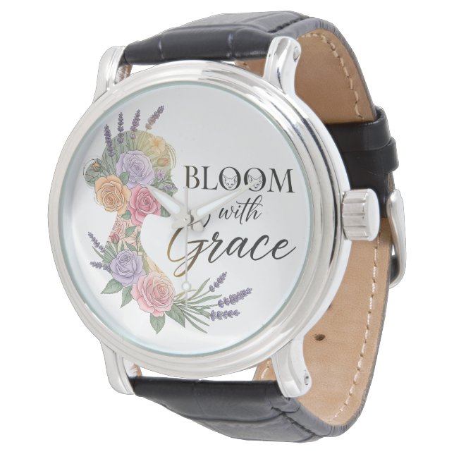 Blühen mit Grace Elegante Silhouette Armbanduhr (Schrägansicht)