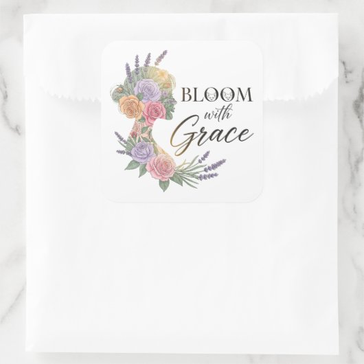 Blühen mit Grace Elegante Silhouette Quadratischer Aufkleber (Tasche)